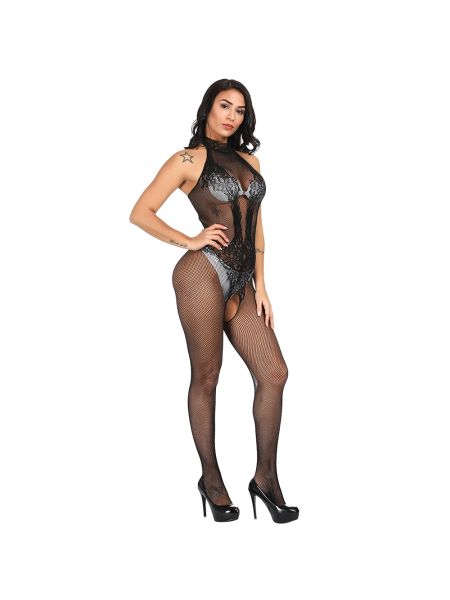 Kuszące bodystocking zdobione otwarty krok XS-L - 4